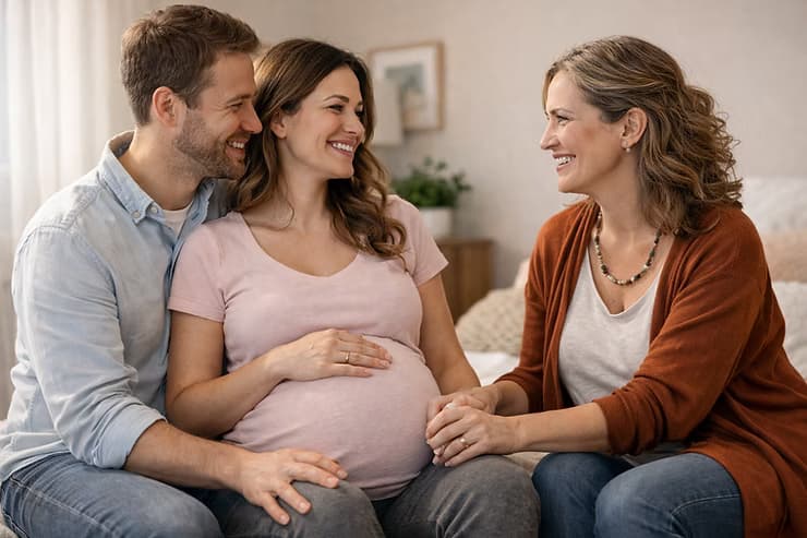 Dula poskytující podporu těhotné ženě